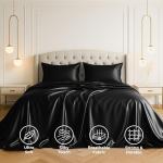 Luxury Black Satin Bed Sheet Set - 4 Pieces