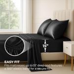 Luxury Black Satin Bed Sheet Set - 4 Pieces
