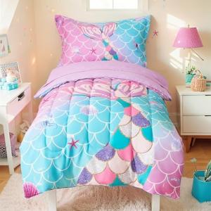 VIVILINEN 4-Piece Mermaid Toddler Bedding Set