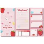 KatchOn, Life is Berry Sweet Sticky Notes Set - 550 Sheets | Strawberry Pattern Self-Stick Notes Pads, Cute Sticky Notes | Writing Memo Pads | Back to School Supplies | Sticky Notebooks for School