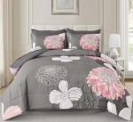 Yiran Grey Pink Comforter Queen Size 7 Pieces Floral Bed in a Bag Comforter Set Soft Microfiber Bedding Sets for All Season with Flat Sheet Fitted Sheets Pillowcases & Pillowshams
