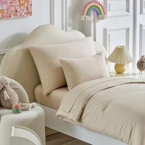 Kids Comforter Sheet Set - Soft and Breathable Bed Set Includes Quilted Comforter, Fitted Sheet, Flat Top Sheet, Pillowcase and Toddler Pillowcase for Toddler - 5 Pieces Toddler Bedding Set Beige