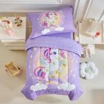 4 Pieces Toddler Bedding Set for Girls Purple Unicorn Toddler Bed Set - Cartoon Stars Rainbow Print Cute Princess Bed in a Bag - 1 Baby Comforter 1 Fitted Sheet 1 Flat Sheet 1 Pillowcase