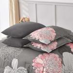 Yiran Grey Pink Comforter Queen Size 7 Pieces Floral Bed in a Bag Comforter Set Soft Microfiber Bedding Sets for All Season with Flat Sheet Fitted Sheets Pillowcases & Pillowshams