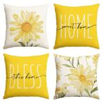 AVOIN colorlife Home Sweet Home Spring Summer Flowers Yellow Throw Pillow Covers, 18 x 18 Inch Cushion Case for Sofa Couch Set of 4
