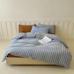 Vintage Striped Duvet Cover Set King, 3 Pieces Blue Brown Stripes Pattern Printed Bedding Set, Farmhouse 100% Washed Cotton Comforter Cover, Breathable Retro Striped Duvet Cover with 2 Pillowcases