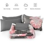 Yiran Grey Pink Comforter Queen Size 7 Pieces Floral Bed in a Bag Comforter Set Soft Microfiber Bedding Sets for All Season with Flat Sheet Fitted Sheets Pillowcases & Pillowshams