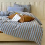 Vintage Striped Duvet Cover Set King, 3 Pieces Blue Brown Stripes Pattern Printed Bedding Set, Farmhouse 100% Washed Cotton Comforter Cover, Breathable Retro Striped Duvet Cover with 2 Pillowcases