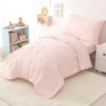 DreLunis Pink Toddler Bedding Sets for Girls, 4 Piece Bed-in-a-Bag for Toddler Girl, Lightweight Breathable Toddler Bed Comforter with Flat Sheet, Fitted Sheet and Envelope Pillowcase