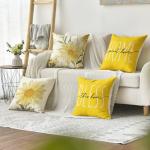 AVOIN colorlife Home Sweet Home Spring Summer Flowers Yellow Throw Pillow Covers, 18 x 18 Inch Cushion Case for Sofa Couch Set of 4