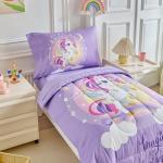 4 Pieces Toddler Bedding Set for Girls Purple Unicorn Toddler Bed Set - Cartoon Stars Rainbow Print Cute Princess Bed in a Bag - 1 Baby Comforter 1 Fitted Sheet 1 Flat Sheet 1 Pillowcase