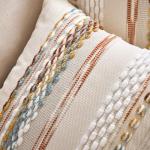 Aeckself Boho Throw Pillow Covers 18x18 Inch Set of 2, Farmhouse Decorative Striped Square Pillow Covers Chenille Tufted Pillow Cases Accent Neutral Pillowcase for Living Room Couch Bed, Orange White