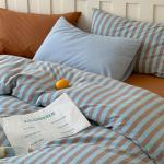 Vintage Striped Duvet Cover Set King, 3 Pieces Blue Brown Stripes Pattern Printed Bedding Set, Farmhouse 100% Washed Cotton Comforter Cover, Breathable Retro Striped Duvet Cover with 2 Pillowcases