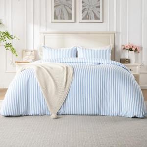 ROSE&RISY Blue Queen Duvet Cover Set, 3 Pieces Soft Bedding Queen Set, Breathable and Cooling,Includes 1 Duvet Cover, 2 Pillow Cases (Blue Stripe, Queen)