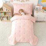 DreLunis Pink Toddler Bedding Sets for Girls, 4 Piece Bed-in-a-Bag for Toddler Girl, Lightweight Breathable Toddler Bed Comforter with Flat Sheet, Fitted Sheet and Envelope Pillowcase