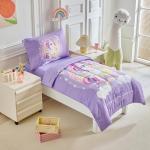 4 Pieces Toddler Bedding Set for Girls Purple Unicorn Toddler Bed Set - Cartoon Stars Rainbow Print Cute Princess Bed in a Bag - 1 Baby Comforter 1 Fitted Sheet 1 Flat Sheet 1 Pillowcase