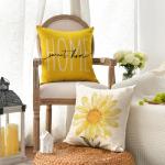 AVOIN colorlife Home Sweet Home Spring Summer Flowers Yellow Throw Pillow Covers, 18 x 18 Inch Cushion Case for Sofa Couch Set of 4