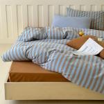 Vintage Striped Duvet Cover Set King, 3 Pieces Blue Brown Stripes Pattern Printed Bedding Set, Farmhouse 100% Washed Cotton Comforter Cover, Breathable Retro Striped Duvet Cover with 2 Pillowcases