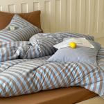 Vintage Striped Duvet Cover Set King, 3 Pieces Blue Brown Stripes Pattern Printed Bedding Set, Farmhouse 100% Washed Cotton Comforter Cover, Breathable Retro Striped Duvet Cover with 2 Pillowcases