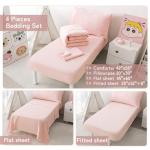 DreLunis Pink Toddler Bedding Sets for Girls, 4 Piece Bed-in-a-Bag for Toddler Girl, Lightweight Breathable Toddler Bed Comforter with Flat Sheet, Fitted Sheet and Envelope Pillowcase