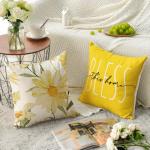 AVOIN colorlife Home Sweet Home Spring Summer Flowers Yellow Throw Pillow Covers, 18 x 18 Inch Cushion Case for Sofa Couch Set of 4