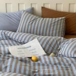 Vintage Striped Duvet Cover Set King, 3 Pieces Blue Brown Stripes Pattern Printed Bedding Set, Farmhouse 100% Washed Cotton Comforter Cover, Breathable Retro Striped Duvet Cover with 2 Pillowcases