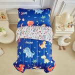 Dinosaur Toddler Bedding Set for Boys Girls 4 Pieces Toddler Bed Set - Ultra Soft Cartoon Cute Orange Yellow Blue Green Dinos - Comforter Fitted Sheet Flat Sheet Pillowcase Navy