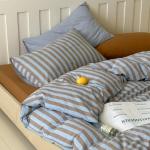 Vintage Striped Duvet Cover Set King, 3 Pieces Blue Brown Stripes Pattern Printed Bedding Set, Farmhouse 100% Washed Cotton Comforter Cover, Breathable Retro Striped Duvet Cover with 2 Pillowcases