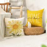 AVOIN colorlife Home Sweet Home Spring Summer Flowers Yellow Throw Pillow Covers, 18 x 18 Inch Cushion Case for Sofa Couch Set of 4