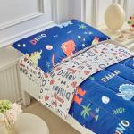 Dinosaur Toddler Bedding Set for Boys Girls 4 Pieces Toddler Bed Set - Ultra Soft Cartoon Cute Orange Yellow Blue Green Dinos - Comforter Fitted Sheet Flat Sheet Pillowcase Navy