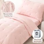 DreLunis Pink Toddler Bedding Sets for Girls, 4 Piece Bed-in-a-Bag for Toddler Girl, Lightweight Breathable Toddler Bed Comforter with Flat Sheet, Fitted Sheet and Envelope Pillowcase