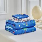 Dinosaur Toddler Bedding Set for Boys Girls 4 Pieces Toddler Bed Set - Ultra Soft Cartoon Cute Orange Yellow Blue Green Dinos - Comforter Fitted Sheet Flat Sheet Pillowcase Navy