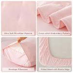 DreLunis Pink Toddler Bedding Sets for Girls, 4 Piece Bed-in-a-Bag for Toddler Girl, Lightweight Breathable Toddler Bed Comforter with Flat Sheet, Fitted Sheet and Envelope Pillowcase