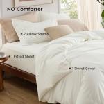 Bedsure Duvet Cover with Fitted Sheet Queen - Deep Pocket, Hotel Luxury Soft Double Brushed Bedding Set with Zipper Closure, 1 Duvet Cover, 1 Fitted Sheet, 2 Pillow Shams, NO Comforter, Cream White