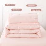 DreLunis Pink Toddler Bedding Sets for Girls, 4 Piece Bed-in-a-Bag for Toddler Girl, Lightweight Breathable Toddler Bed Comforter with Flat Sheet, Fitted Sheet and Envelope Pillowcase