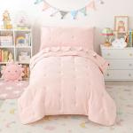 DreLunis Pink Toddler Bedding Sets for Girls, 4 Piece Bed-in-a-Bag for Toddler Girl, Lightweight Breathable Toddler Bed Comforter with Flat Sheet, Fitted Sheet and Envelope Pillowcase