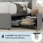Queen Platform Bed Frame with Storage Drawers - Grey