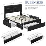 Queen Bed Frame with USB Ports and Storage Drawers