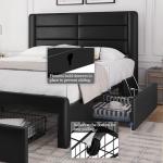 Queen Bed Frame with USB Ports and Storage Drawers