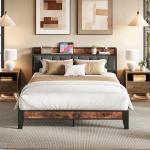 Queen Bed Frame with Storage Headboard and Charger