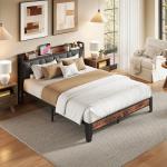 Queen Bed Frame with Storage Headboard and Charger