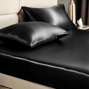 Luxury Satin Fitted Sheet & Pillowcase Set - Black