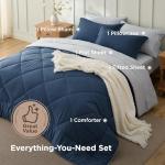 Bedsure Twin Comforter Set - 5 Pieces Reversible Navy Bedding, Twin Size Bed Set for All Seasons, Bed in a Bag with Down Alternative Comforter, Sheets, Pillowcase & Sham