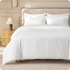 Bedsure Luxury Hotel Duvet Cover Queen Size, 100% White Cotton Rope Weave Bedding Set, Includes 1 Duvet Cover 90x90 Inches with Hidden Zipper & 2 Pillow Shams, Comforter Sold Separately