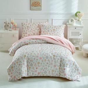 DuShow Floral Twin Comforter Set,5 Pieces Twin Bedding Set for Girls,Twin Bed in a Bag, All Season Kids Sheet Set with Comforter, Flat Sheet, Fitted Sheet, Pillowcase and Pillow Sham-Pink Floral