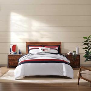 Tommy Hilfiger - King Duvet Cover Set, 100% Reversible Cotton Bedding with a Naturally Soft Feel, Classic Americana, 3 Piece Bed Set with Matching Pillowcases (Classic Stripe Blue)