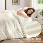 Love's cabin Queen Comforter Set Beige, 3-Piece 90% Polyester 10% Linen Blend Bedding Set, Linen-Look Textured Stripe, Down Alternative All-Season Comforter with Pillow Shams