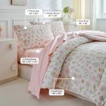 DuShow Floral Twin Comforter Set,5 Pieces Twin Bedding Set for Girls,Twin Bed in a Bag, All Season Kids Sheet Set with Comforter, Flat Sheet, Fitted Sheet, Pillowcase and Pillow Sham-Pink Floral
