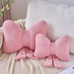Znhinery Bow Pillow, Decorative Throw Pillows with Soft Plush, Bow Throw Pillow for Couch Bed, Home Decor Bow Shaped Pillow for Bedroom Living Room (Grey Pink, 12 Inches)