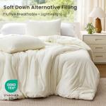 Love's cabin Queen Comforter Set Beige, 3-Piece 90% Polyester 10% Linen Blend Bedding Set, Linen-Look Textured Stripe, Down Alternative All-Season Comforter with Pillow Shams